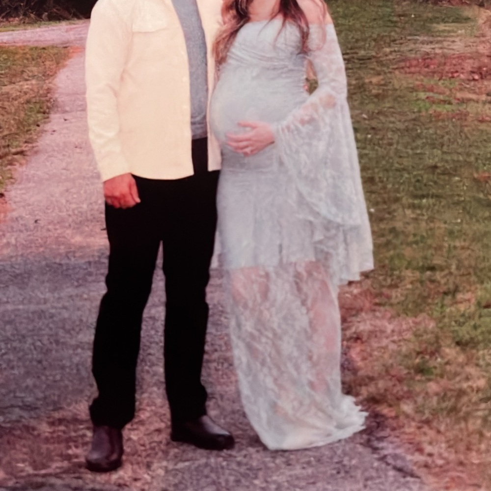 Elegant Sage green Lace Maternity Dress